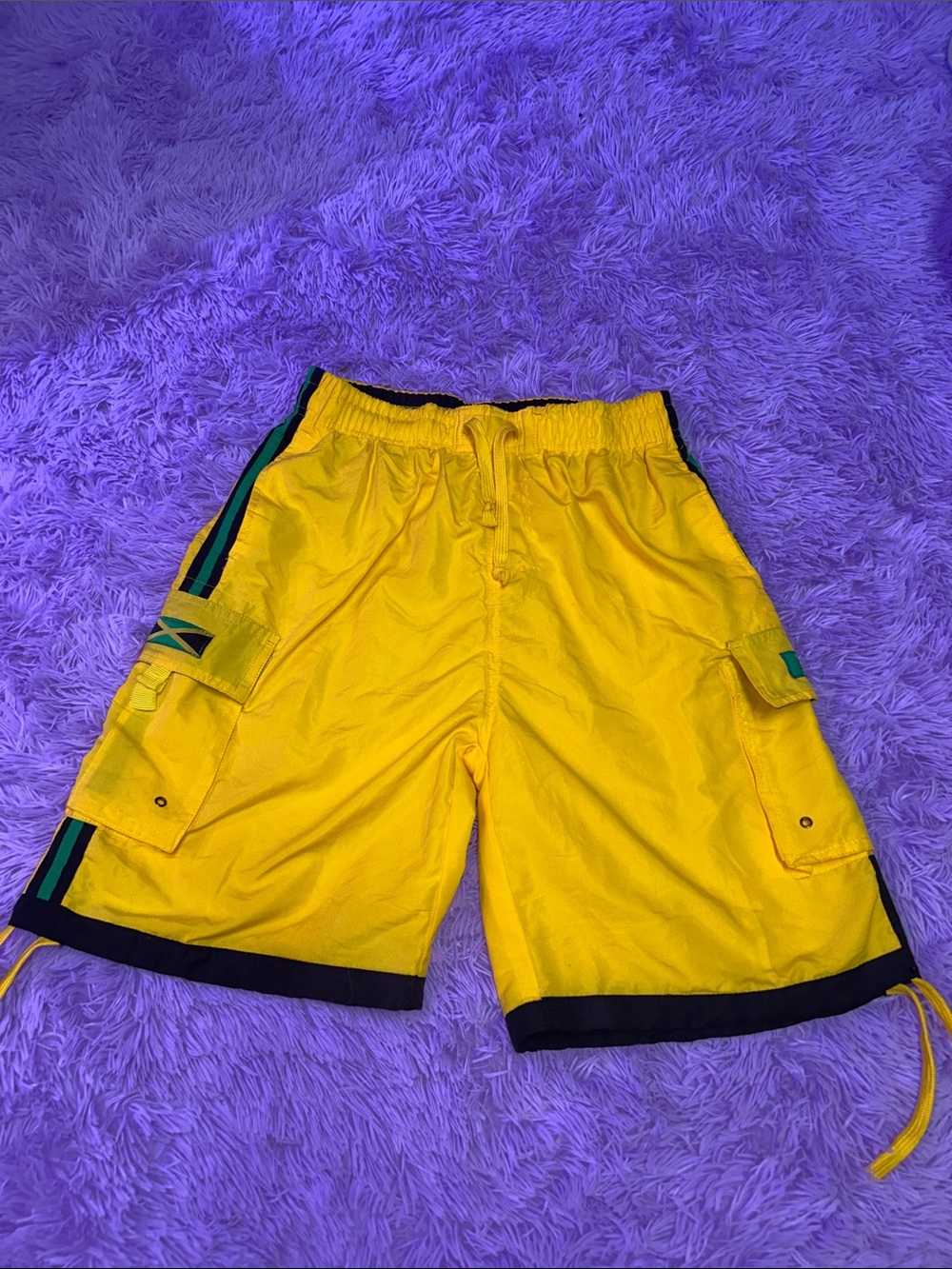 Men's Yellow Cargo Swim Trunks with Contrast Trim